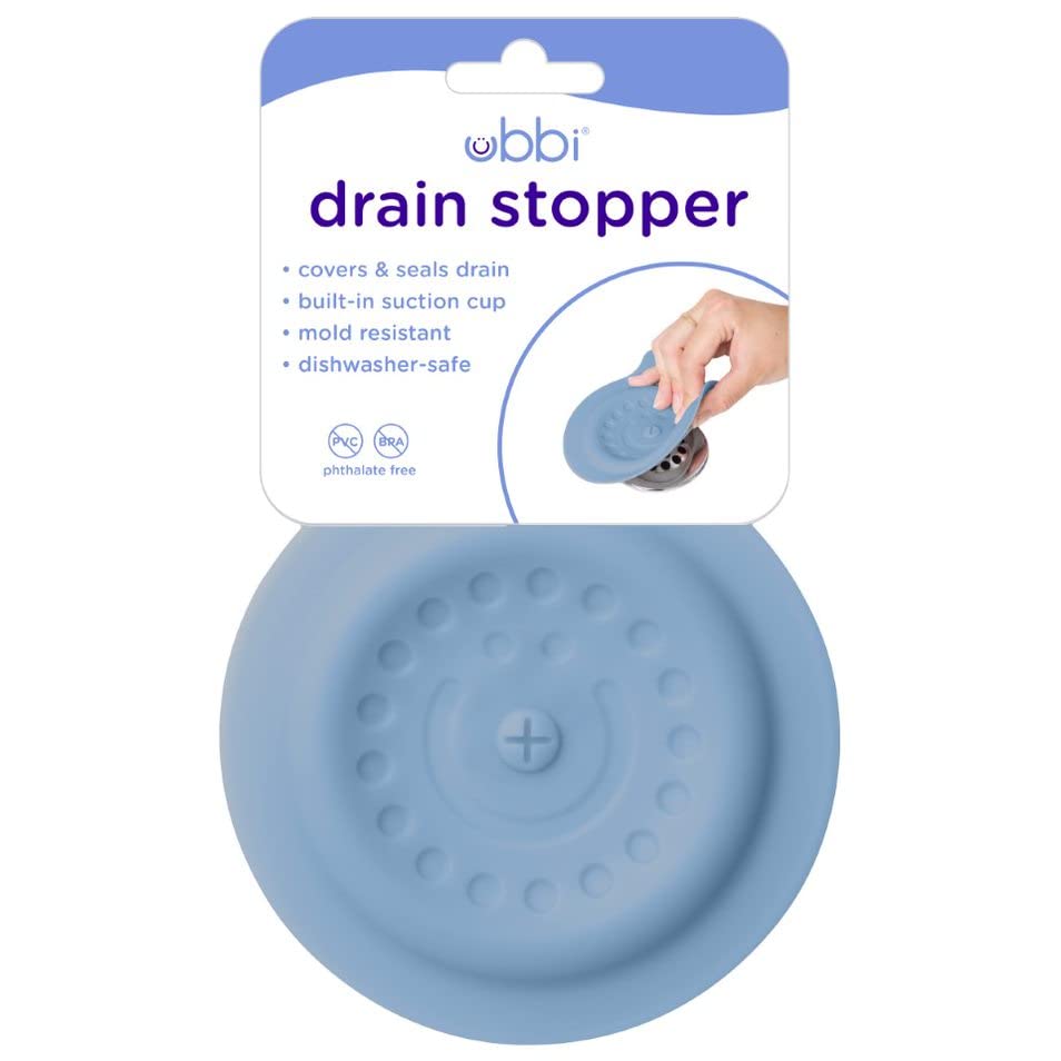 Ubbi Bathtub Drain Cover, Silicone Drain Stopper with Suction, Baby Bath Time Accessory, Cloudy Blue