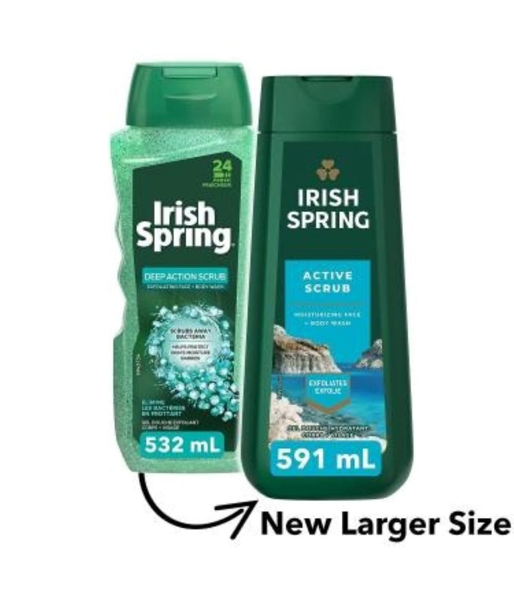 Irish Spring, Deep Action Scrub, Body Wash, 18oz (FL) Container (Pack of 2)
