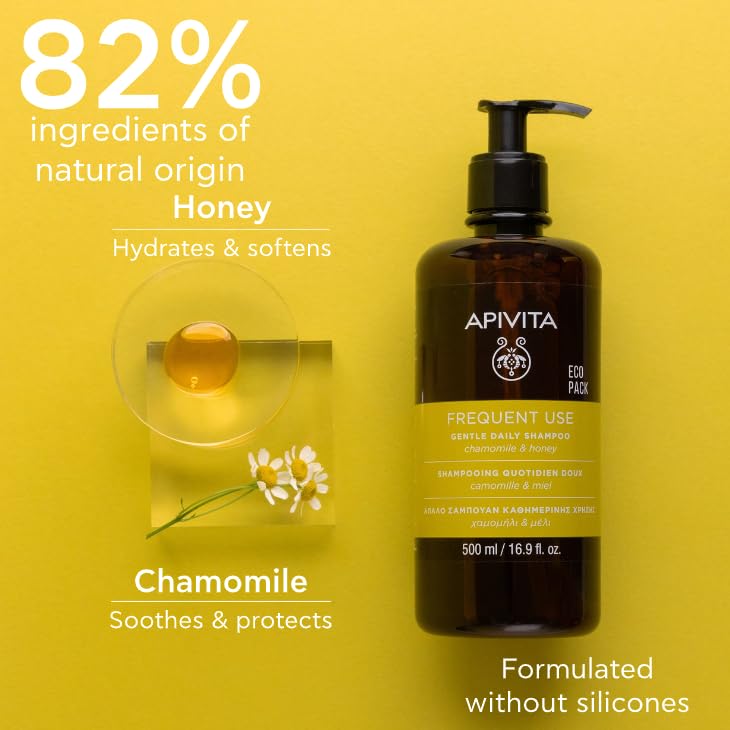 Apivita Frequent Use Gentle Daily Shampoo 500ml - Natural Sulfate-Free and Paraben-Free Shampoo with Chamomile and Honey - Hydrates, Offers Softness and Elasticity, Helps Prevent Split Ends