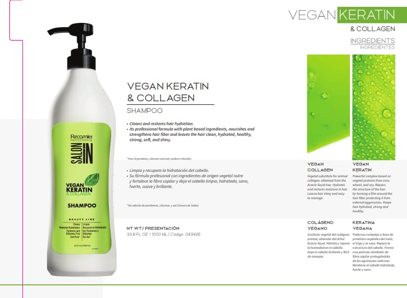 RECAMIER PROFESSIONAL SALON IN Vegan Keratin & Collagen Hair Conditioner 33.8 fl.oz.