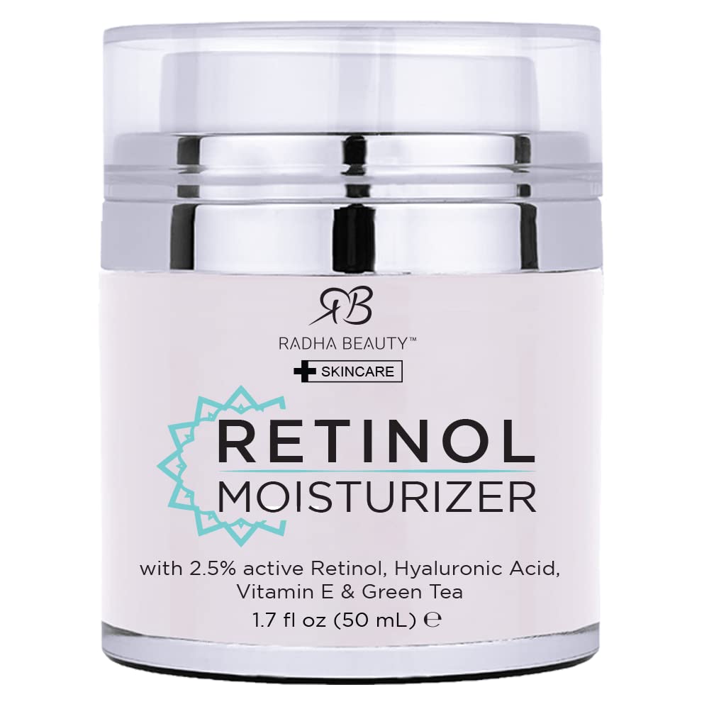 Radha Beauty 2.5% Retinol, Hyaluronic Acid and Jojoba Oil Moisturizing Cream for Face 1.7 fl. Oz