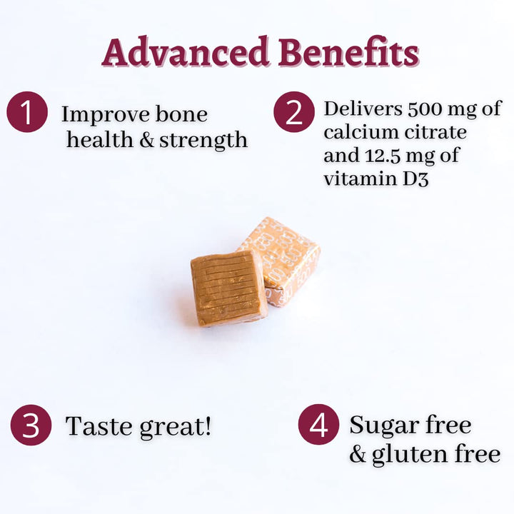 Bariatric Advantage Calcium Citrate Chewy Bites 500 mg - for Bariatric Surgery Patients - Vitamin D3 - Sugar-Free Chewable Calcium Supplement - Bariatric Chews - Caramel Flavor - 90 Count