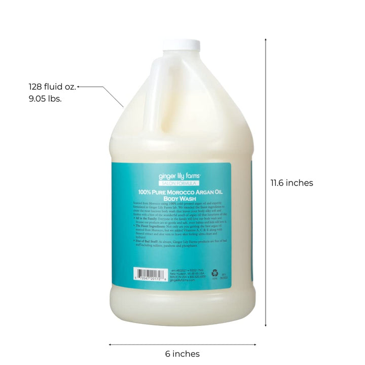 Ginger Lily Farms Salon Formula 100% Pure Morocco Argan Oil Body Wash for All Skin Types, 100% Vegan & Cruelty-Free, 1 Gallon (128 fl oz) Refill