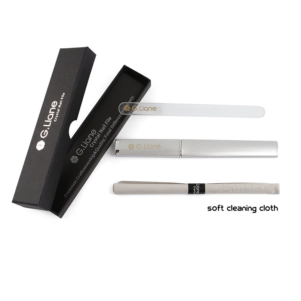 Crystal Glass Nail File - G.Liane Professional Double Sided Etched Glass Nail Files With Case For Shaping The Natural Nails And Artificial Nails Manicure Pedicure Nail Care Gift Set (Clear Round)