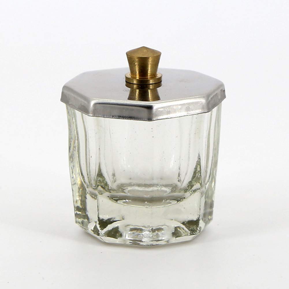 2 Pieces Mini Glass Dappen Dish with Stainless Steel Lid Nail Art Acrylic Powder Nail Art Tools Glass Cup Glass Dappen Cup