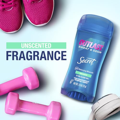 Secret Outlast Antiperspirant Deodorant for Women, Sweat & Odor Protection, PH Balancing Minerals, Clear Gel, Unscented, 2.6 oz