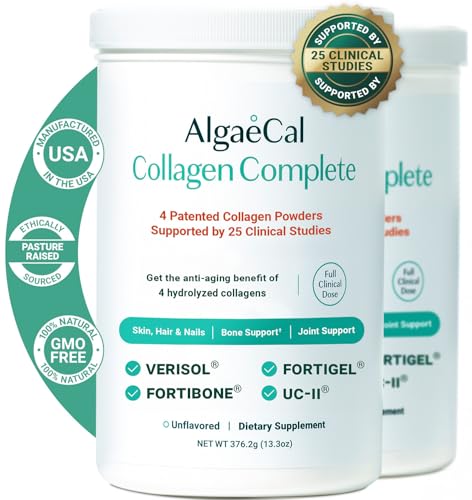 ALGAECAL Hydrolyzed Collagen Complete - Anti-Aging Formula Supported by 25 Clinical Studies, Patented Formulation Verisol, Fortibone & Fortigel, Multi Peptides Collagen, 60 Servings