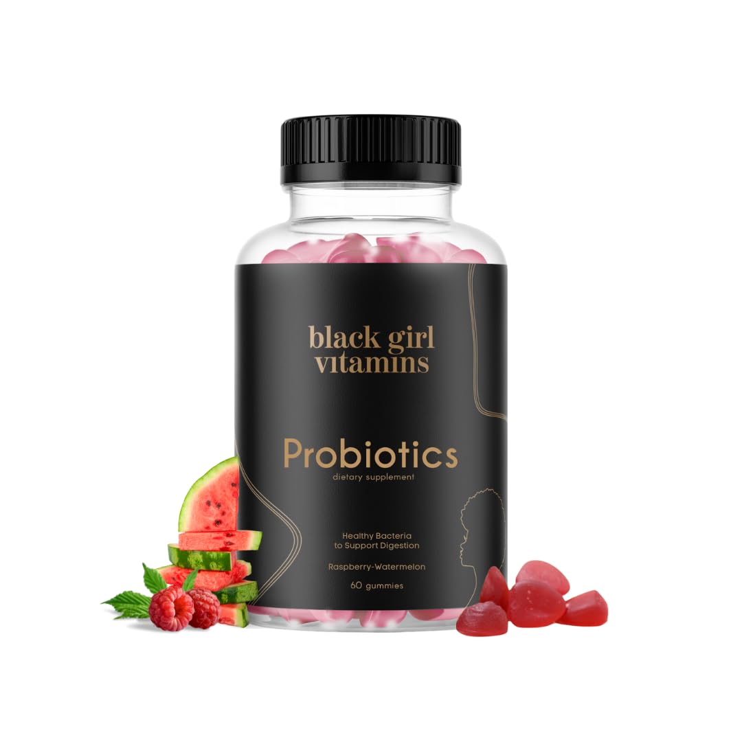 Black Girl Vitamins - Probiotic Gummies for Digestive Health and Immune Support, Gluten-Free Vitamins, (Raspberry-Watermelon), 60ct