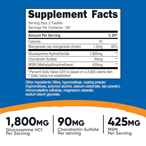 Nutricost Glucosamine 1800mg with Chondroitin & MSM, 240 Tablets, 120 Servings - Joint Support Formula - Non-GMO, Gluten Free
