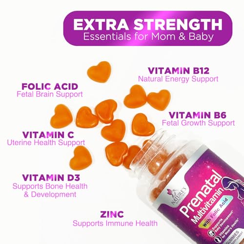 Prenatal Gummy with Folic Acid, Prenatal Vitamins and Minerals for Fetal Support, Vitamin A, C, D3, B12, B6 & Folate, Prenatal Multivitamin for Pregnant & Nursing Women - 120 Gummies, 60 Day Supply