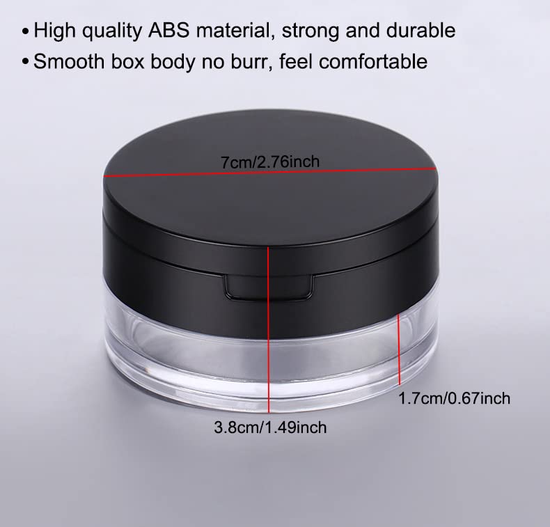 AKOAK 2 Pcs Capacity 20 ml(0.67 oz) Empty Reusable Plastic Loose Powder Compact Container DIY Makeup Powder Case with Sponge Powder Puff,Mirror and Elasticated Net Sifter (Large mesh face)