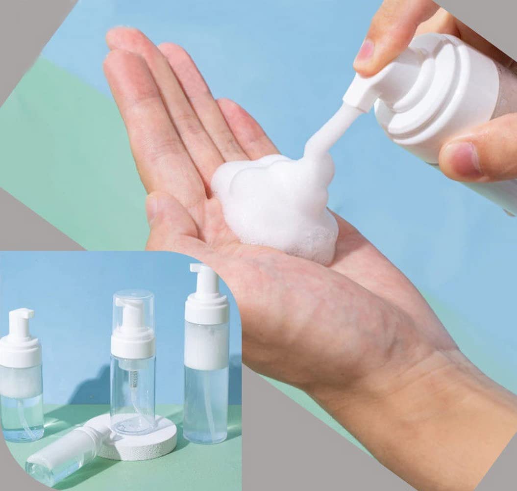 ASTRQLE 3Pcs 100ML 3.4oz Empty Clear Plastic Press Foaming Soap Pump Dispensers Spray Bottle Containers with Atomizer for Soap Foam Lotion Bathroom Accessory