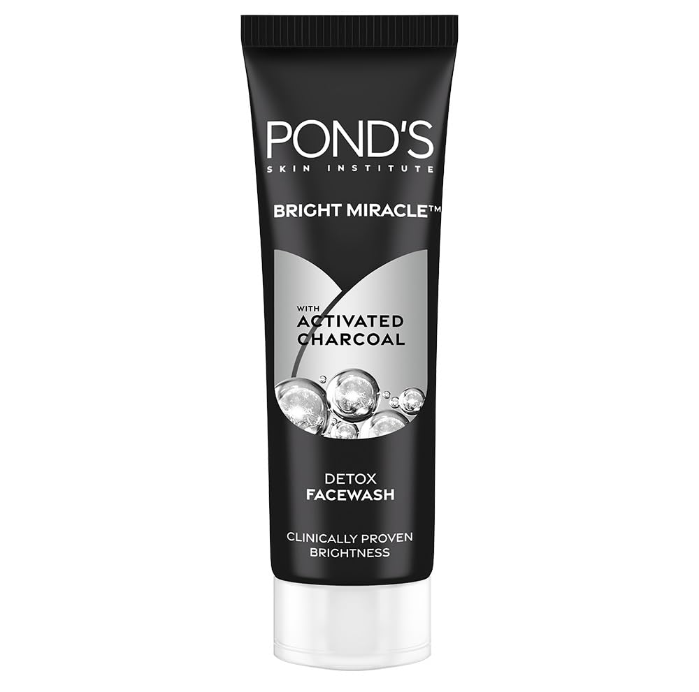 POND's Bright Miracle Detox Facewash | 10X Power Of Activated Charcoal| For Deep Cleaned Skin | Reveals Glow, Pollution Clear Face Wash, 50Gm
