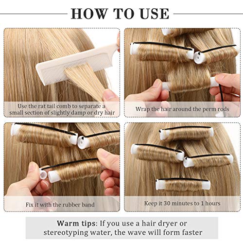 WILLBOND 36 Pieces Cold Wave Rod Hair Perm Rods Hair Rollers Perming Rods Curlers with Steel Rat Tail Comb for Hairdressing Styling