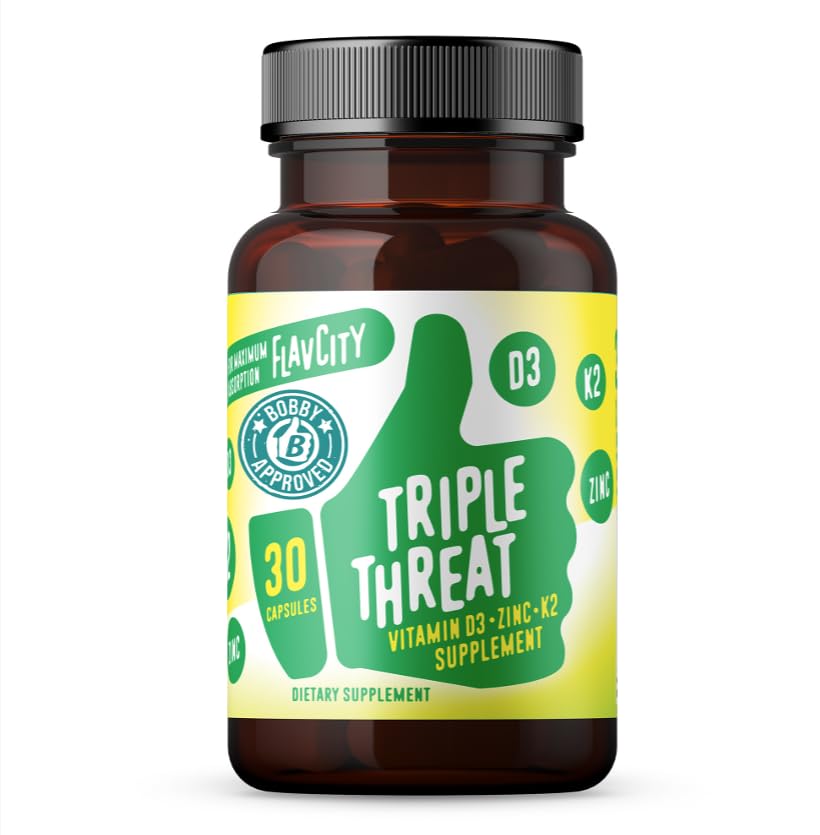 FlavCity Vitamin D Supplement, Triple Threat - 3-in-1 Dietary Supplement for Immune Support - Made with Vitamin D3, Zinc & Vitamin K2 for Maximum Absorption - 30 Capsules