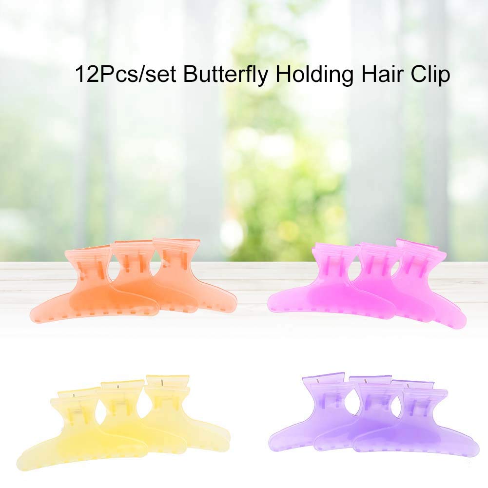 12Pcs Professional Salon Hair Claw, Butterfly Holding Hair Clip, Non-slip Butterfly Hair Clamps Chic Styling Claw Hair Clamps Salon Hair Color Perm Section Hairdressing Tool(Clear)