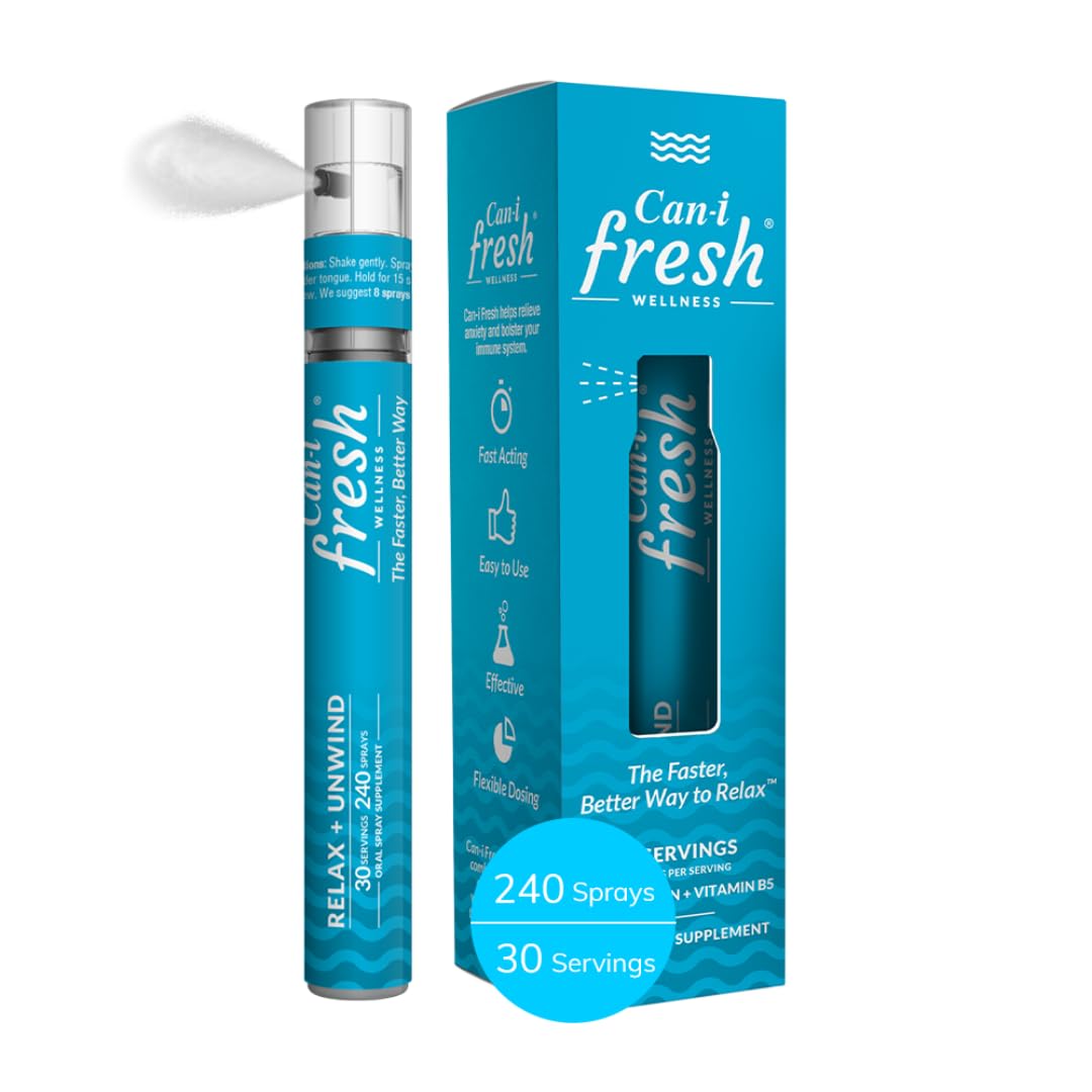 Supports Relaxation and Calmness | Fast Acting Vitamin Spray | Natural Chill Out Relief for Adult | GABA Supplement with L-Theanine B5 | Vegan | 30 Servings | Can I Fresh by Can-i Wellness