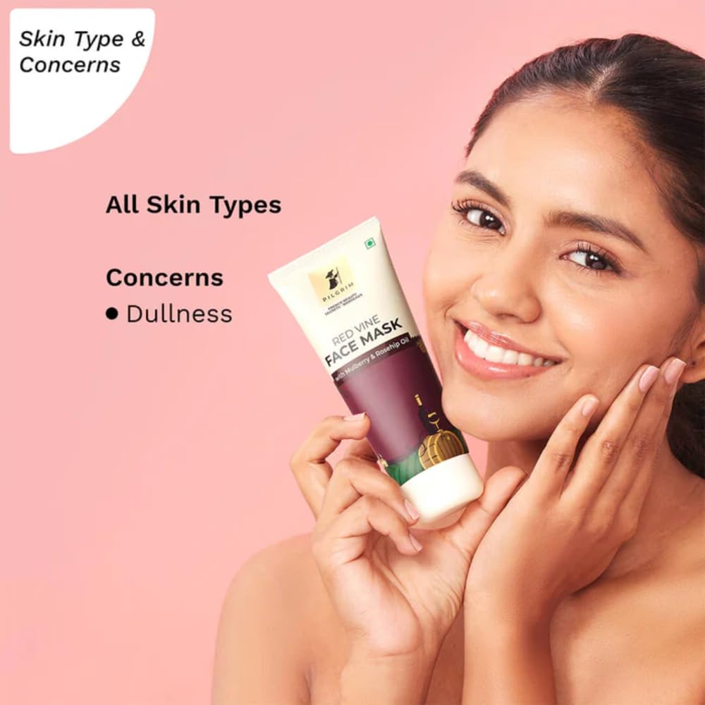Pilgrim Red Vine Face Mask | Hydrating & Nourishing Overnight Face Pack | with Mulberry Extract & Rosehip Oil | Deep Pore Cleansing & Skin Rejuvenation | 3.53 Oz (100g)