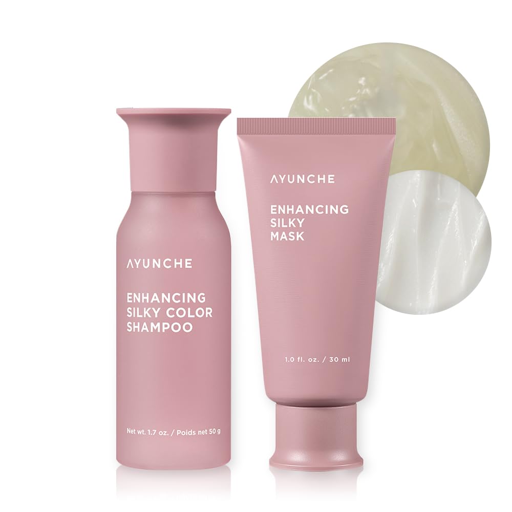 AYUNCHE Silky Shampoo and Hair Mask Mini Kit (1oz) - Intensive Care for Dyed, Damaged and Tangled Hair | No Split Ends | Korean Salon Brand
