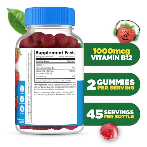Lifeable Sugar Free Kids Vitamin B12 Gummies | 1000 mcg | Great Tasting B12 Vitamins for Kids | Energy, Mood, and Metabolism Support | B 12 Vitamin Gummies for Boys and Girls | 90 Gummies