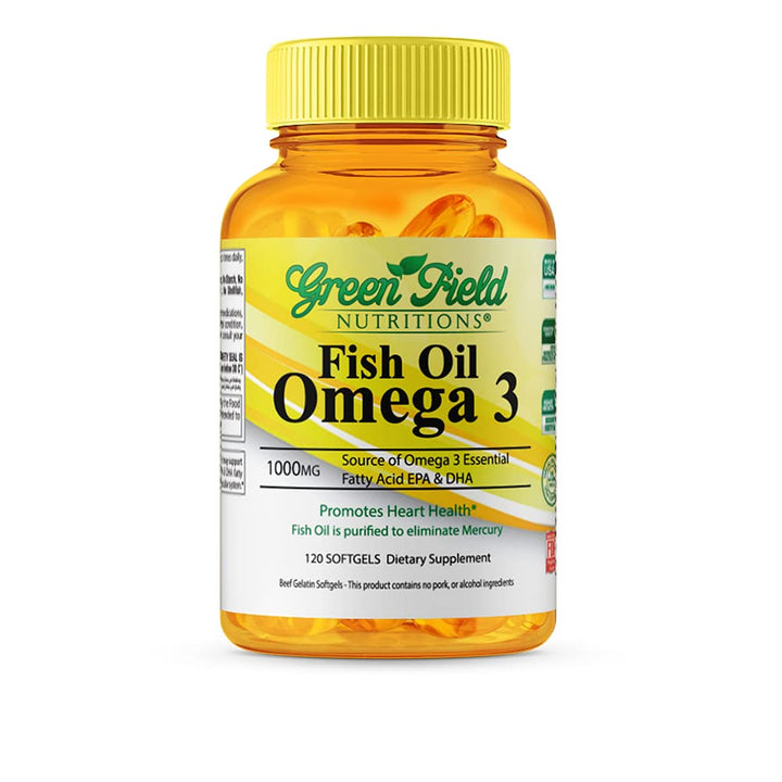 Greenfield Nutritions Halal Fish Oil 1000mg, 300mg Halal Omega 3, Small Wild Peruvian Fish Oil Halal Vitamins, EPA 180mg & DHA 120mg, Non-GMO, Gluten Free, Support Brain & Heart Health, 120 Pills