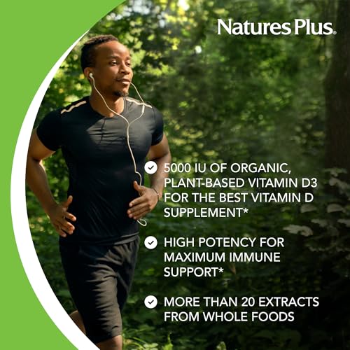 Natures Plus Source of Life Garden Vitamin D3-60 Vegan Capsules, Pack of 2 - Immune System Support - Certified Organic, Non-GMO, Gluten Free - 60 Total Servings