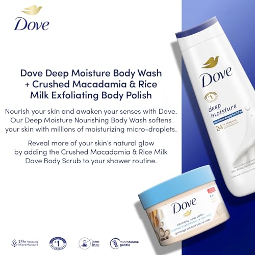 Dove Nourishing Care Gift Set – Deep Moisture Body Wash + Crushed Macadamia & Rice Milk Exfoliating Body Polish (2 Piece Set)