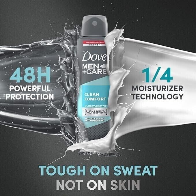 Dove Men+Care Antiperspirant Dry Spray Deodorant for Men Clean Comfort 48 Hour Sweat and Body Odor Protection 3.8 oz 3 Count