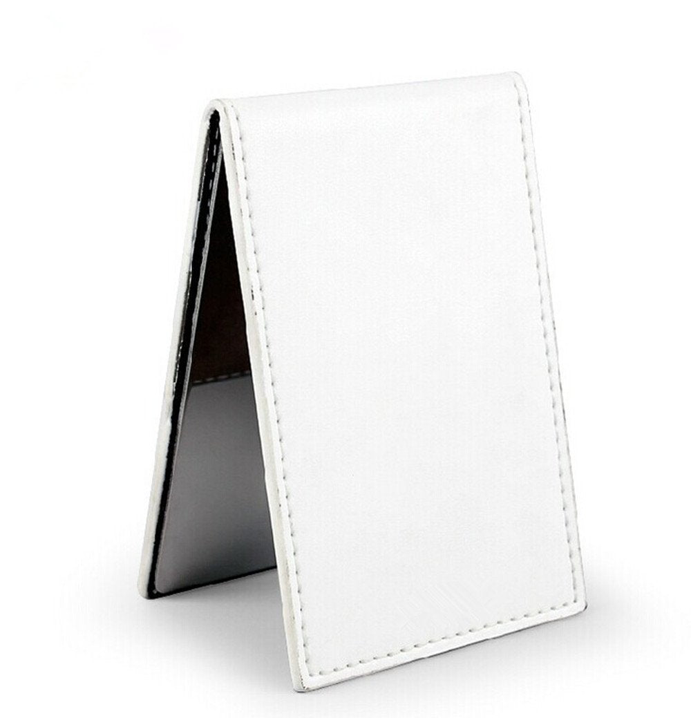 yueton Shatterproof Stainless Steel Ultrathin Folding Travel Mirror Makeup Mirror with PU Leather Case Cover for Personal Use, Camping, Travelling, Emergency Signaling