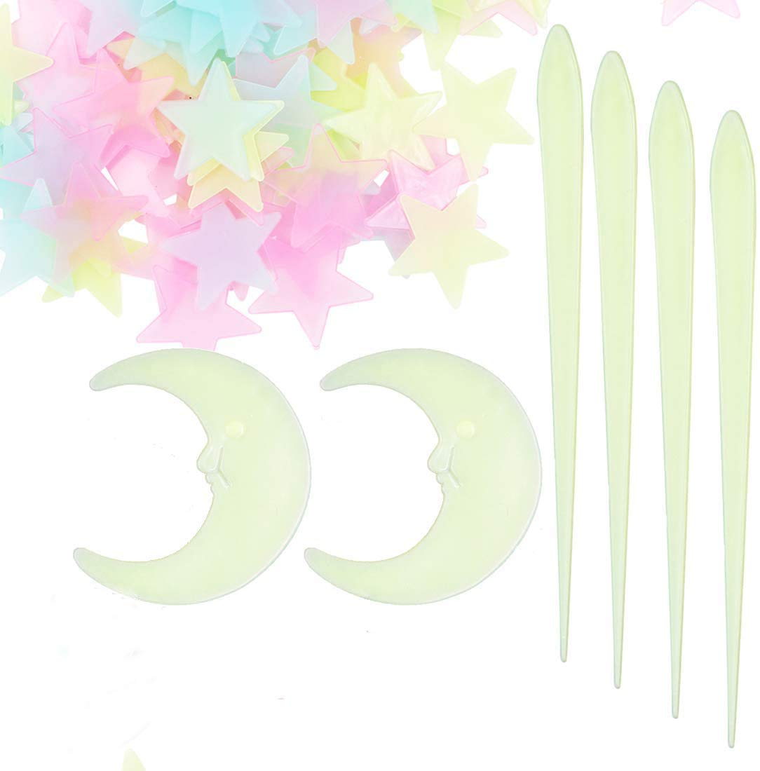 3D Glow in The Dark Star and Moon Wall Stickers,300 Pcs Glowing Stars 2 Pcs Moon and 12 Pcs Glow Meteors Luminous Stickers Fluorescent Ceiling Decals for Kids Boys Girls Bedroom Decoration