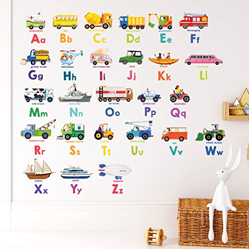 DECOWALL DS8-2005N Transport Alphabet Kids Wall Stickers Wall Decals Peel and Stick Removable Wall Stickers for Kids Nursery Bedroom Living Room