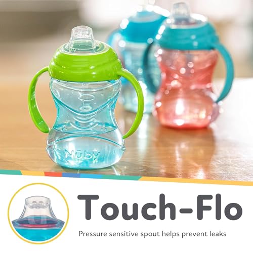 Nuby Clik-It Grip N' Sip Soft Spout No-Spill Training Sippy Cup with Handles - (3-Pack) 10 oz - 4+ Months - Blue/Green/Red