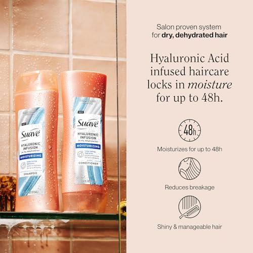 Suave Hydrating Shampoo and Conditioner Set, Hyaluronic Infusion – Moisturizing Hair Products for Dry, Damaged Hair Repair, 12.6 Oz Ea