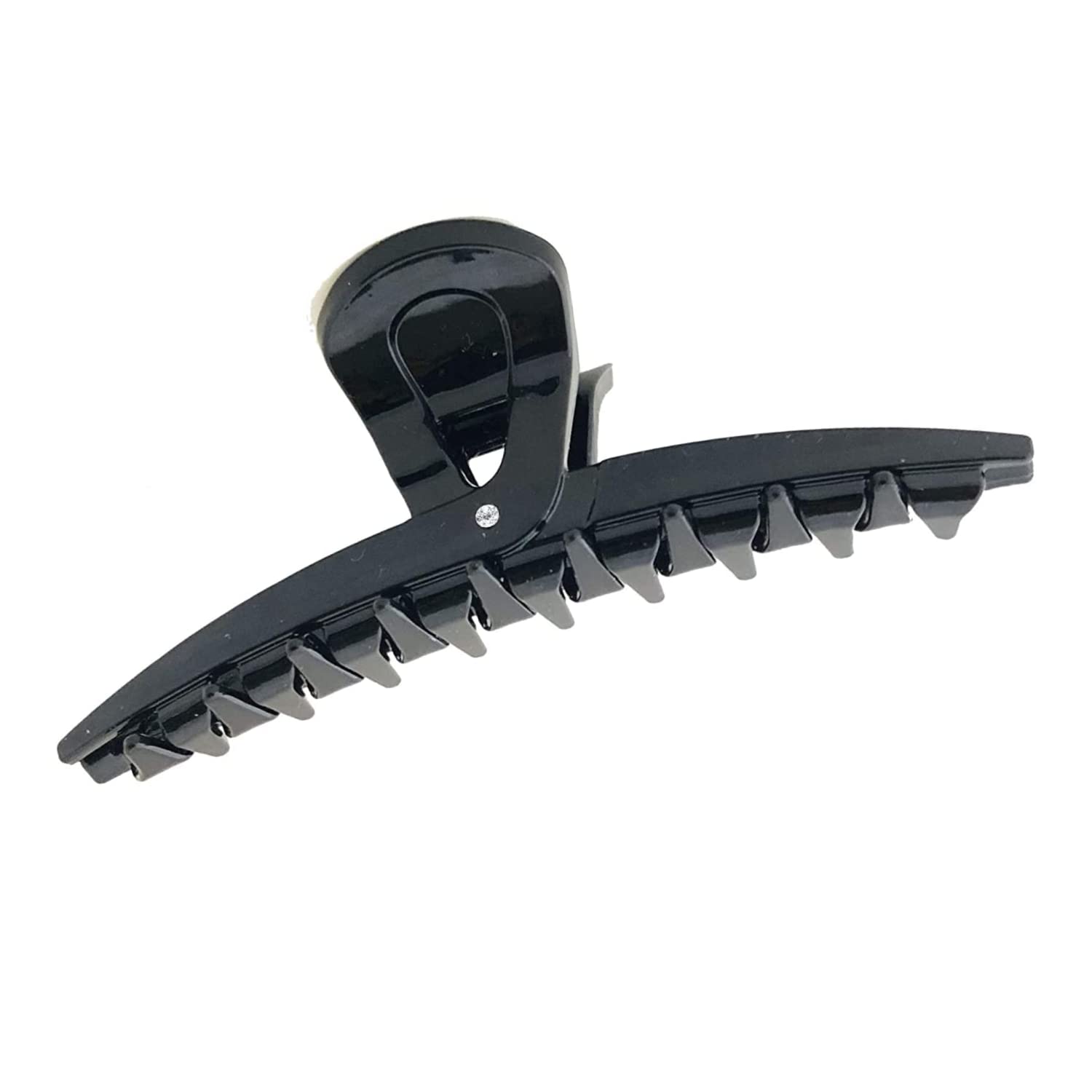 Parcelona France Pinch Black Covered Spring Crystal Jaw Hair Claw Clip Clamp Clutcher with Inner Teeth
