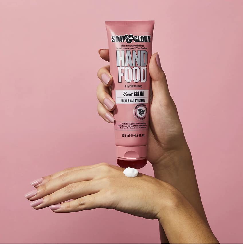 Soap & Glory Hand Food Hand Cream - Almond Oil + Shea Butter Hydrating Cuticle & Hand Moisturizer - Rose & Bergamot Scented Hand Cream for Dry Hands (125 ml)