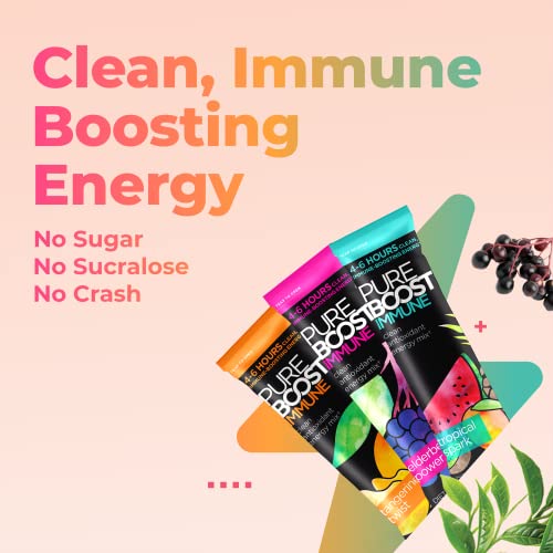 Pureboost Immune Clean Energy Booster, Refreshing Energy Drink Mix and Immunity Supplement with Elderberry, 1,200 mg Vitamin C, Vitamins A + D, and Zinc. Sugar-Free (Combo Pack, 30 Count)