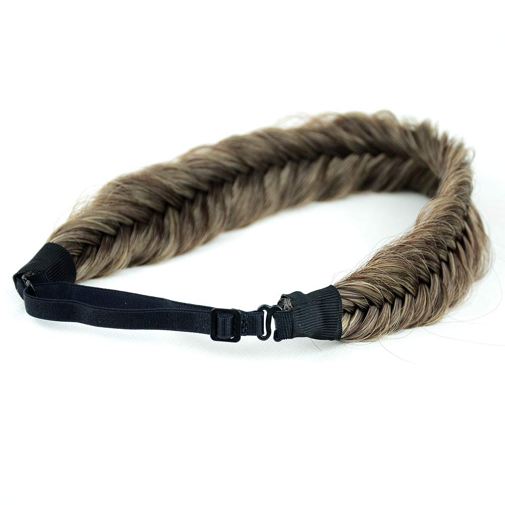 BOBIYA Wide Fishtail Synthetic Hair Braided Headband Classic Chunky Plaited Braids Elastic Stretch Hairpiece Women Girl Beauty accessory,59g (Copper Brown)