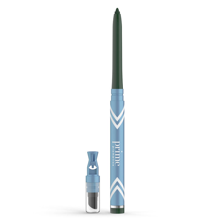 PRIME PROMETICS PrimeEyes Glide Eyeliner for Mature Women – Waterproof, Long-Stay and Mess-Proof – Gel Creme Texture, Discreet Sharpener and Effective Smudger (Emerald)