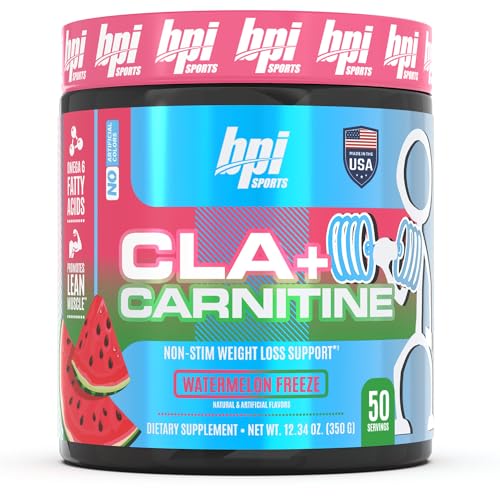 BPI Sports CLA+Carnitine–Conjugated Linoleic Acid–Weight Loss Formula –Metabolism, Performance, Lean Muscle–Caffeine Free–For Men & Women–Watermelon Freeze–50 servings – 12.34 oz.(Packaging May Vary)