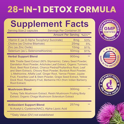 Baszy 28-in-1 Liver Cleanse Detox & Repair - 1500mg Liver Health Support with Milk Thistle, Dandelion Root, Artichoke Extract, and 20+ Herbal Liver Support Supplements - Made in USA - 60 Capsules