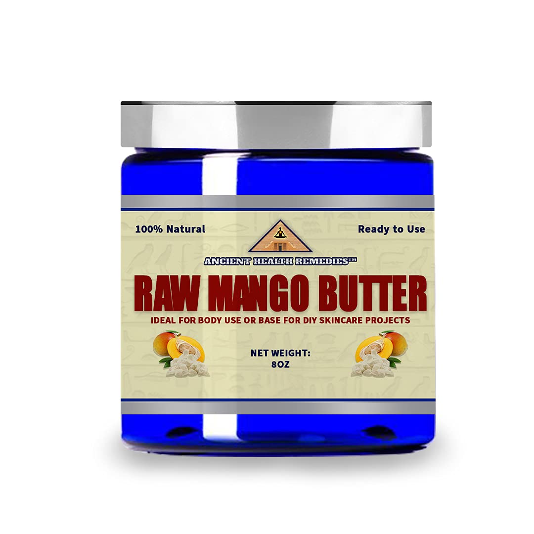 ANCIENT HEALTH REMEDIES Organic Unrefined Raw MANGO BUTTER JAR/BLOCKS Bulk, Light Mango Aroma, Non-Greasy Base for Beauty, Skin Moisturizing, DIY Base for Body Butter & Hand Creams (JAR, 7.9999)