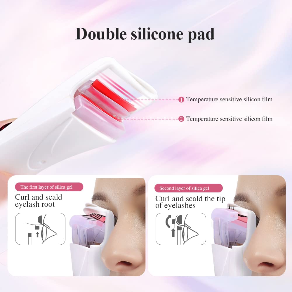 TOUCHBeauty Heated Eye Lashes Curler with Heating Silicone Curling Pad, 24h Long Lasting Battery Powered