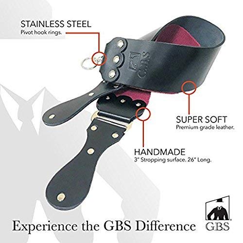 GBS Handmade Premium Black and Maroon Straight Razor Leather Sharpening Strop/Strap - 3 x 26