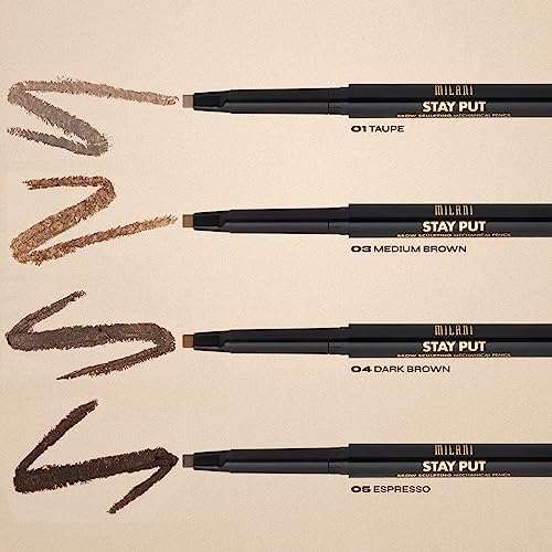Milani Stay Put Brow Sculpting Mechanical Pencil - Dark Brown (0.01 Ounce) Cruelty-Free Long-Lasting Eyebrow Pencil that Defines and Shapes Brows