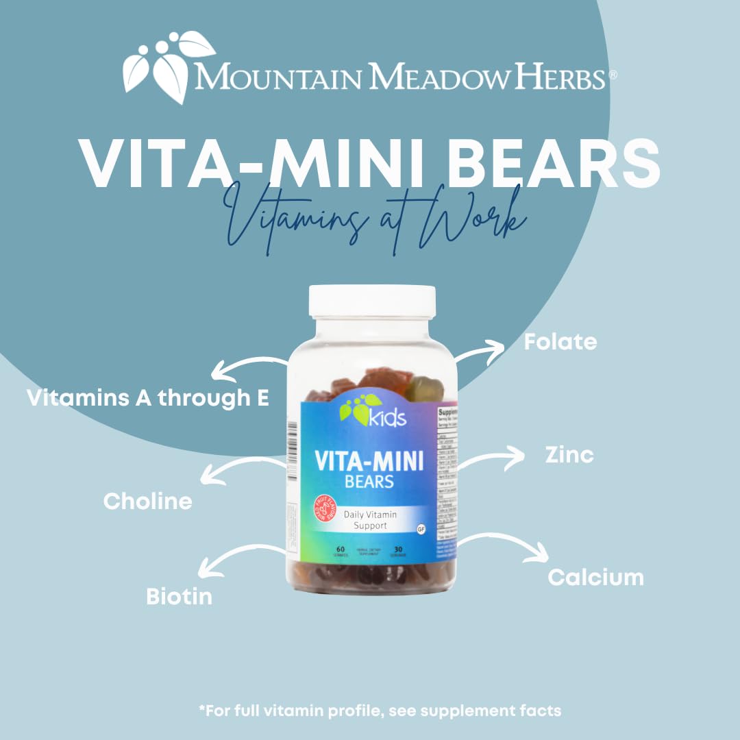 Mountain Meadow Herbs Vita-Mini Bears for Children | Multivitamin with Biotin, Folic & Pantothenic Acid, Iodin, Zinc | for Children’s Healthy Development | Fruit Gummies, 60 ct.