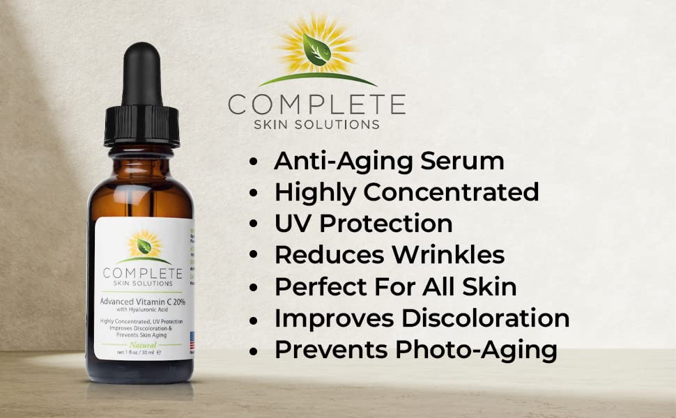 Advanced Vitamin CE Serum 20% - With Ferulic, Hyaluronic Acid, Highly Concentrated Anti Aging Formula For Discoloration, Rejuvenation & Brightness | Smooth Wrinkles