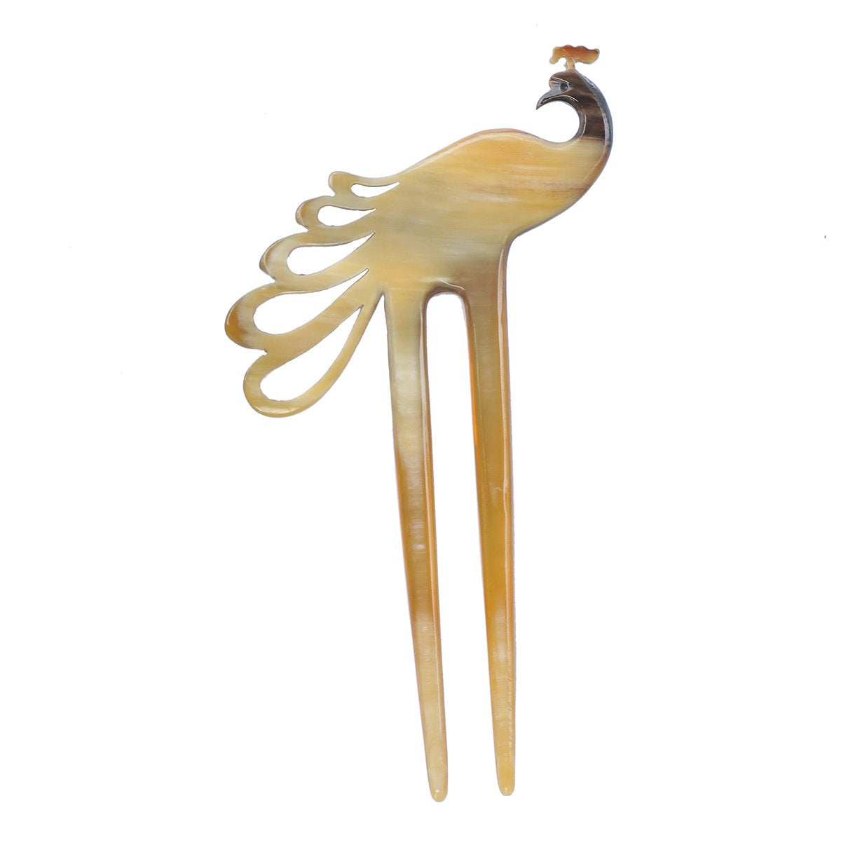 Marycrafts Light Shade Peacock Buffalo Horn Hair Fork, Hair Pin, Hair Pick Accessory Toy Handmade 6.3