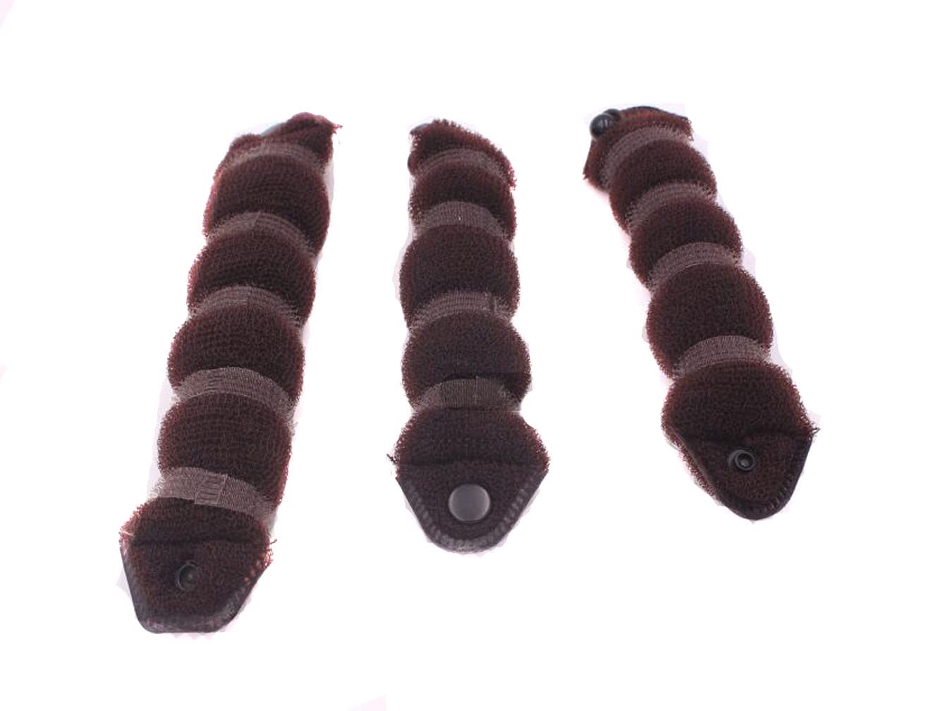 Women Lady Girls Magic Hair Styler Hair Twist Buds Sponge Hot Hair Donut Bun Ring Styling Maker (1 large+2 small) (Brown)