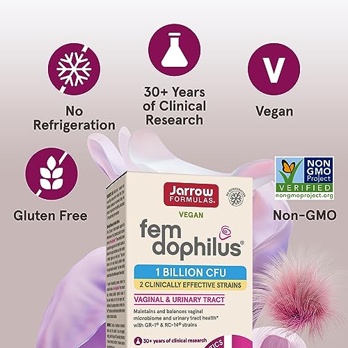 Jarrow Formulas Fem-Dophilus - 1 Billion Organisms Per Serving - 60 Veggie Capsules - Women’s Probiotic - Urinary Tract Health - Up to 60 Servings