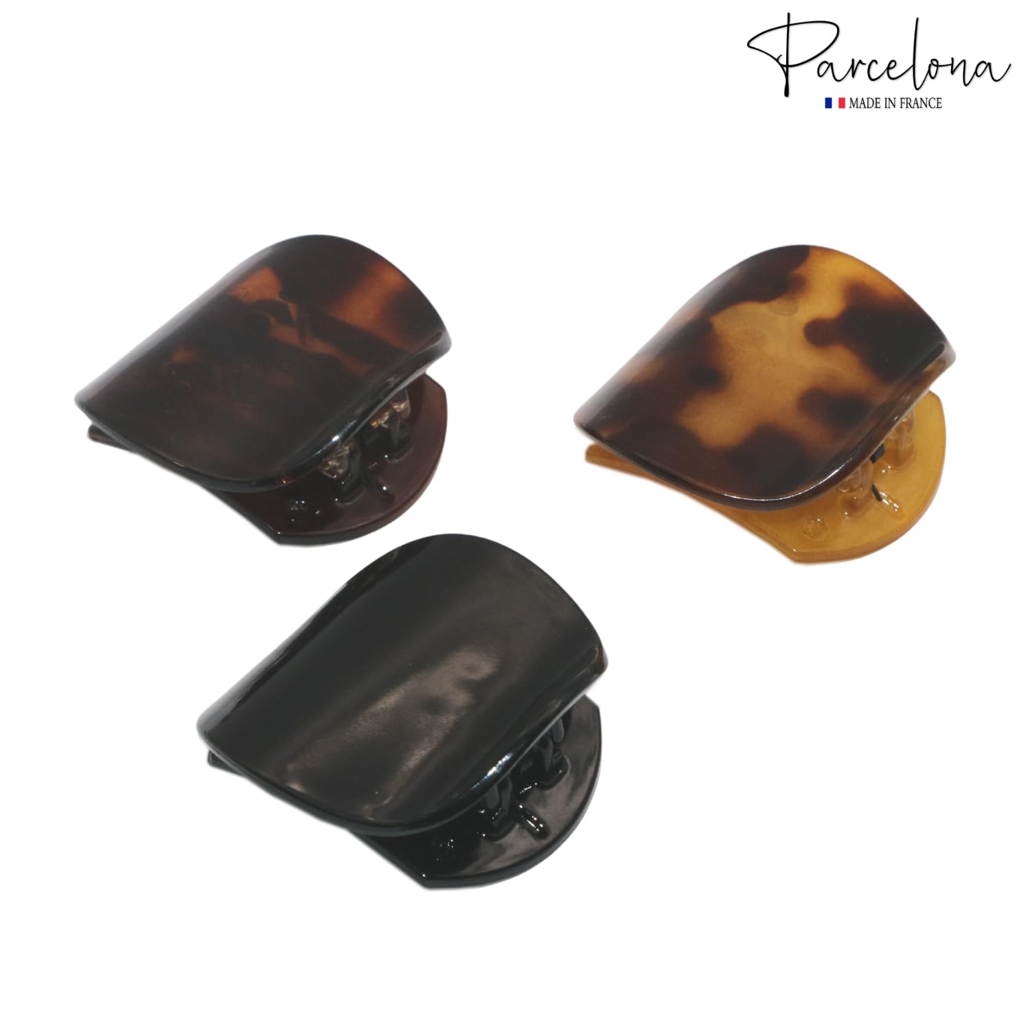 Parcelona French Onde Tortoise Shell Black and Savana Small 2ââ‚¬Â Celluloid Set of 3 Round Side Slide In Secure Grip Hair Claw for Women and Girls